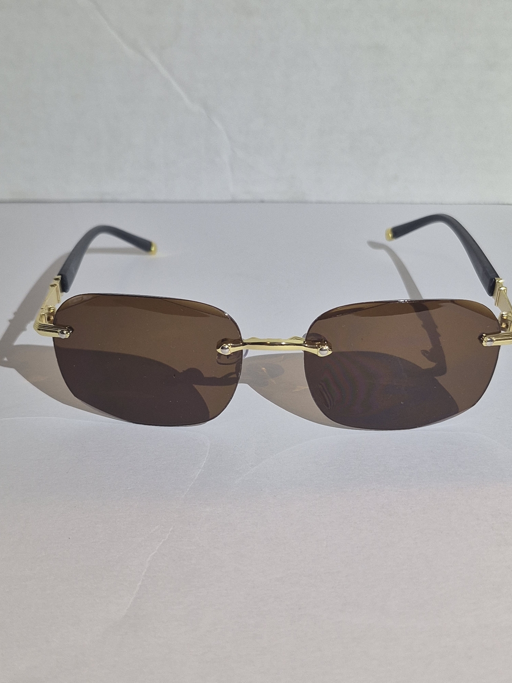 Gold Rimless Brown Lens Men's Sunglasses